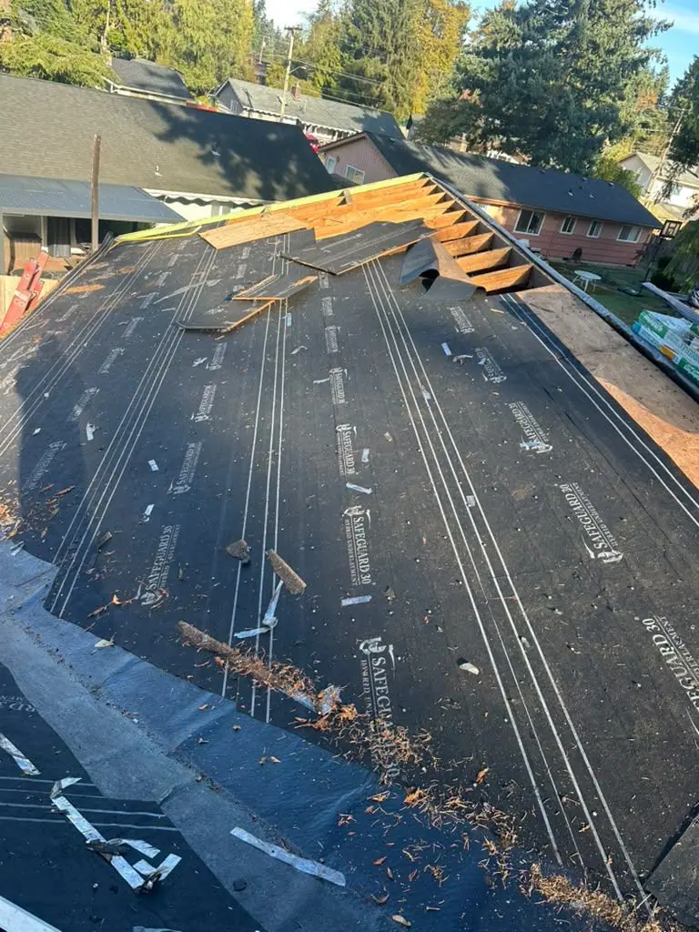 Old roof stripped down to the felt