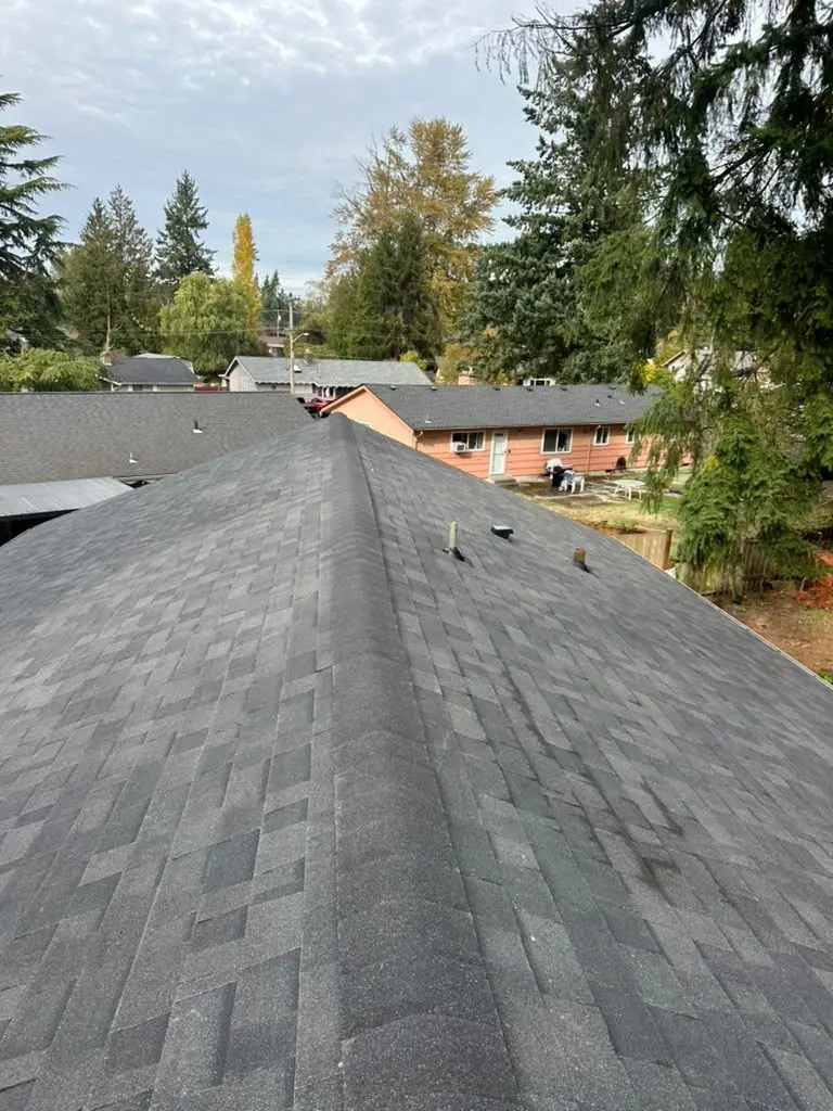 Grey shingles finished up to the ridge