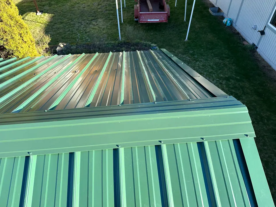 Finished green metal roof