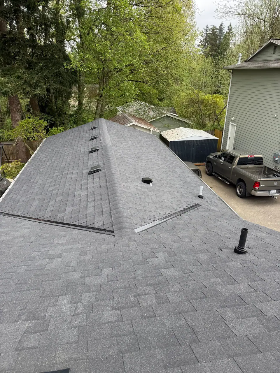 Finished hip roof from the ridge