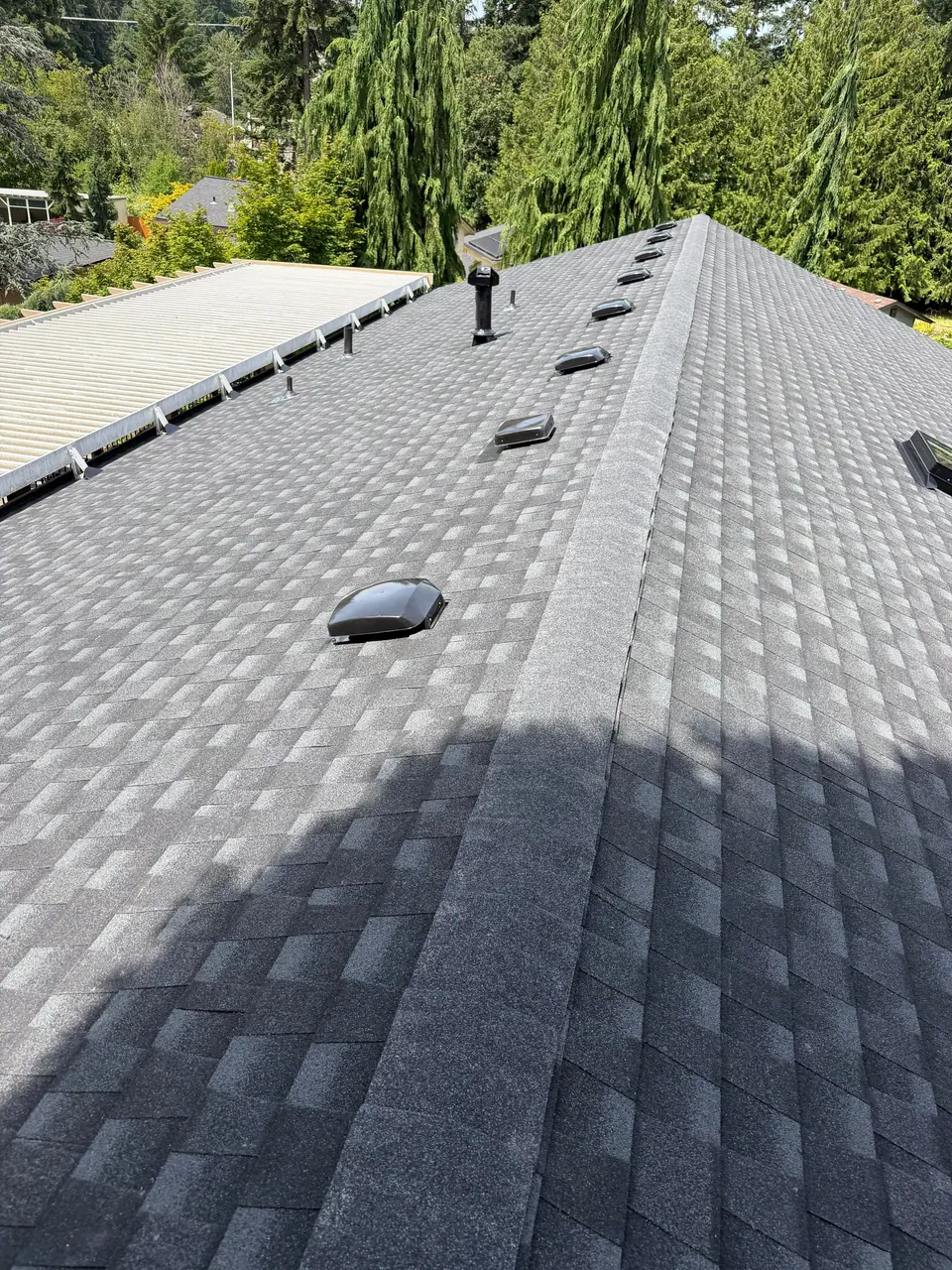 Finished ridge line with vents