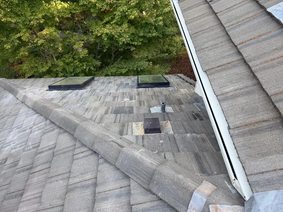 Concrete tile roof with skylights